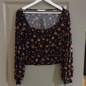Lush Navy Floral Long Sleeve Blouse